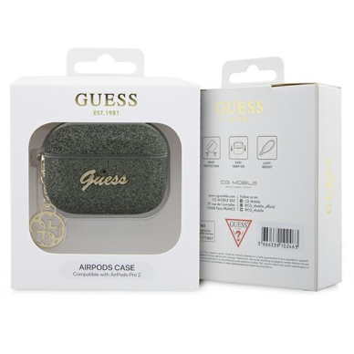 Dėklas ausinėms Guess Glitter Flake 4G Charm GUAP2GLGSHA AirPods Pro 2 Žalias 3