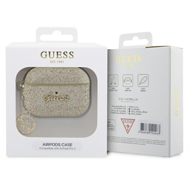 Dėklas ausinėms Guess Glitter Flake 4G Charm GUAP2GLGSHD AirPods Pro 2 Auksinis 3