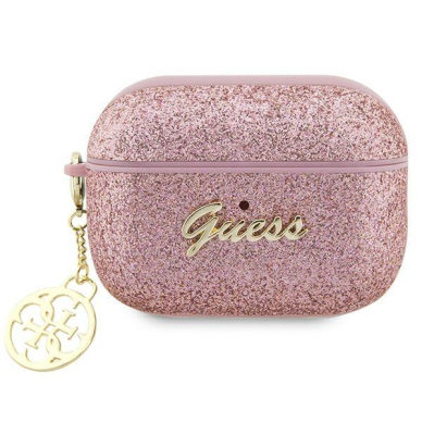 Dėklas ausinėms Guess Glitter Flake 4G Charm GUAP2GLGSHP AirPods Pro 2 Rožinis