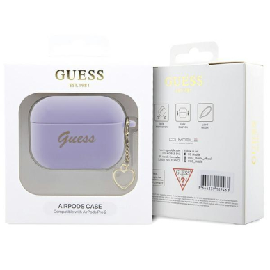 Dėklas ausinėms Guess Silicone Charm Heart Collection GUAP2LSCHSU AirPods Pro 2 Purpurinis 3