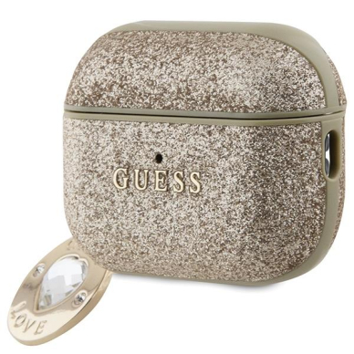 Originalus dėklas Guess GUAP2PGEHCDD case skirta AirPods Pro 2 cover - gold Fixed Glitter Heart Diamond Charm 2