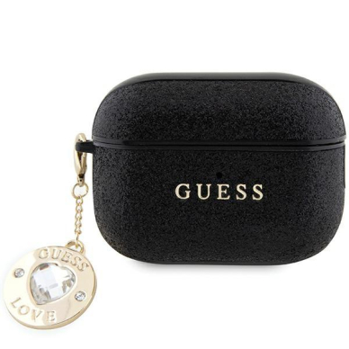 Originalus dėklas Guess GUAP2PGEHCDK case skirta AirPods Pro 2 cover - Juodas Fixed Glitter Heart Diamond Charm