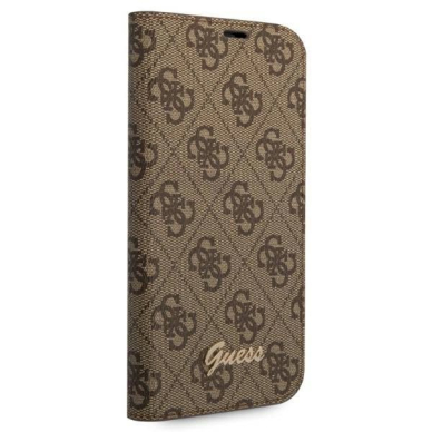 Originalus Guess dėklas GUBKP14SHG4SHW iPhone 14 6.1 Rudas / Rudas book 4G Vintage Auksinis Logo 4