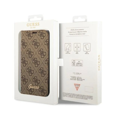 Originalus Guess dėklas GUBKP14SHG4SHW iPhone 14 6.1 Rudas / Rudas book 4G Vintage Auksinis Logo 6