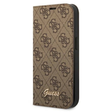 Originalus Guess dėklas GUBKP14SHG4SHW iPhone 14 6.1 Rudas / Rudas book 4G Vintage Auksinis Logo