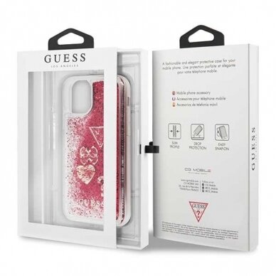 Originalus Guess Dėklas Guhcn58Glhflra Iphone 11 Pro Raspberry Nugarėlė Glitter Hearts  6