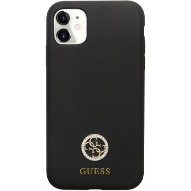 Originalus dėklas Guess GUHCN614DGPK Case skirta iPhone 11 / Xr - Juodas Silicone Logo Strass 4G 2