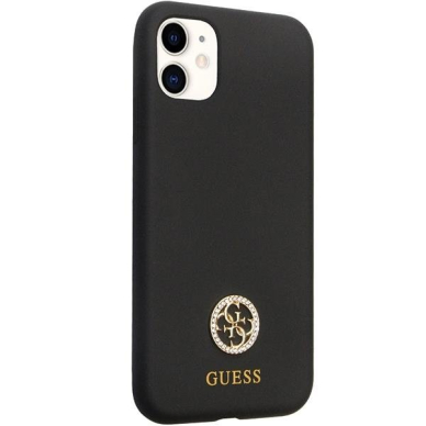 Originalus dėklas Guess GUHCN614DGPK Case skirta iPhone 11 / Xr - Juodas Silicone Logo Strass 4G 3