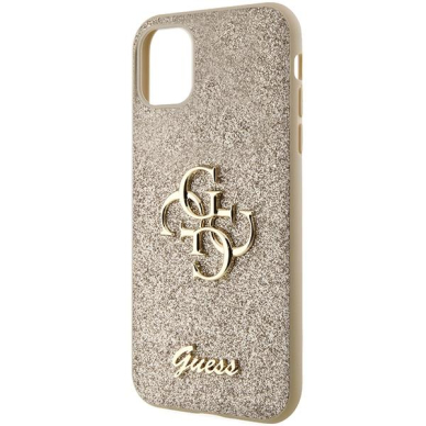 Originalus dėklas Guess GUHCN61HG4SGD case skirta iPhone 11 / Xr - gold Glitter Script Big 4G 5