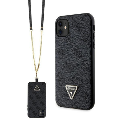 Originalus dėklas Guess GUHCN61P4TDSCPK Case skirta iPhone 11 / Xr - Juodas Crossbody 4G Metal Logo