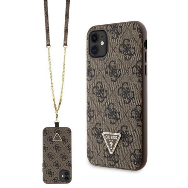 Originalus dėklas Guess GUHCN61P4TDSCPW Case skirta iPhone 11 / Xr - Rudas Crossbody 4G Metal Logo