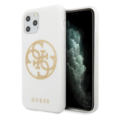 Originalus Guess Dėklas Guhcn65Tpuwhglg Iphone 11 Pro Max Baltas Glitter 4G Circle Logo