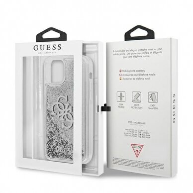 Originalus dėklas Guess Big Liquid Glitter iPhone 12 Pro Max Sidabrinis GUHCP12LLG4GSI 7