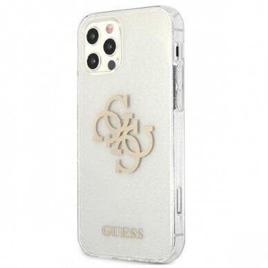 Originalus Guess dėklas GUHCP12LPCUGL4GTR iPhone 12 Pro Max 6.7 Permatomas Glitter 4G Big Logo 1