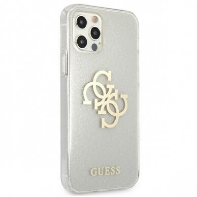 Originalus Guess dėklas GUHCP12LPCUGL4GTR iPhone 12 Pro Max 6.7 Permatomas Glitter 4G Big Logo 3