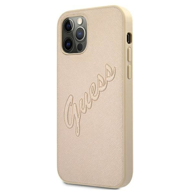 Originalus Guess dėklas GUHCP12LRSAVSLG iPhone 12 Pro Max 6.7 Auksinis Saffiano Vintage Script 1