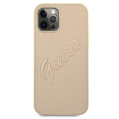 Originalus Guess dėklas GUHCP12LRSAVSLG iPhone 12 Pro Max 6.7 Auksinis Saffiano Vintage Script 2