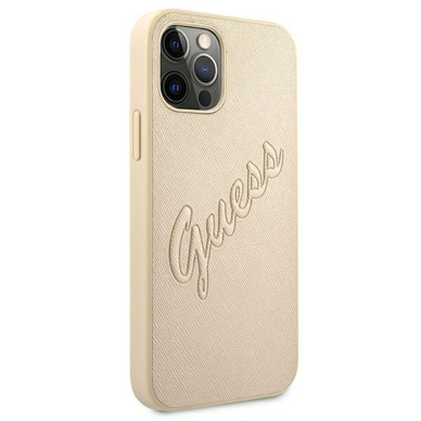 Originalus Guess dėklas GUHCP12LRSAVSLG iPhone 12 Pro Max 6.7 Auksinis Saffiano Vintage Script 3