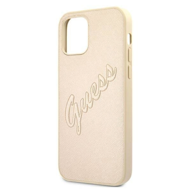 Originalus Guess dėklas GUHCP12LRSAVSLG iPhone 12 Pro Max 6.7 Auksinis Saffiano Vintage Script 5