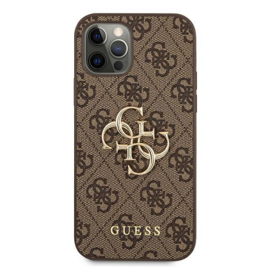 Originalus Guess dėklas GUHCP12M4GMGBR iPhone 12/12 Pro 6.1 Rudas 4G Big Metal Logo 2