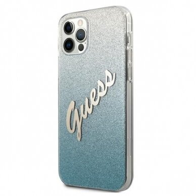 Originalus Guess dėklas GUHCP12MPCUGLSBL iPhone 12/12 Pro mėlynas Glitter Gradient Script 1