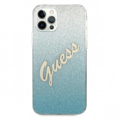 Originalus Guess dėklas GUHCP12MPCUGLSBL iPhone 12/12 Pro mėlynas Glitter Gradient Script 2