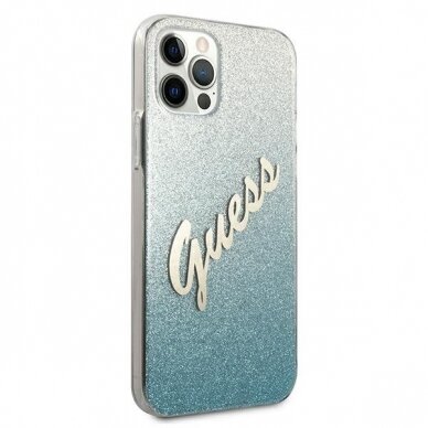 Originalus Guess dėklas GUHCP12MPCUGLSBL iPhone 12/12 Pro mėlynas Glitter Gradient Script 3