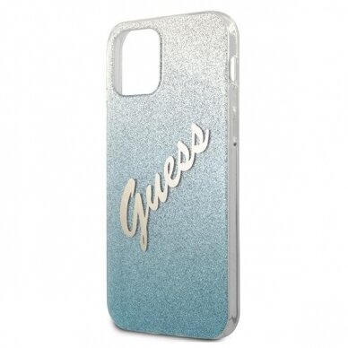 Originalus Guess dėklas GUHCP12MPCUGLSBL iPhone 12/12 Pro mėlynas Glitter Gradient Script 5