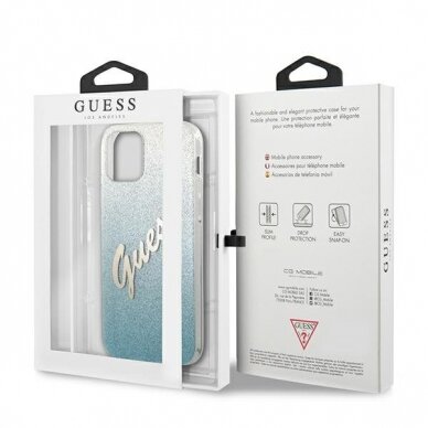 Originalus Guess dėklas GUHCP12MPCUGLSBL iPhone 12/12 Pro mėlynas Glitter Gradient Script 7