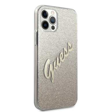 Originalus Guess dėklas GUHCP12MPCUGLSGO iPhone 12/12 Pro auksinis Glitter Gradient Script 3