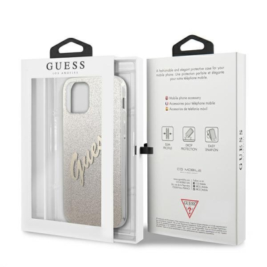 Originalus Guess dėklas GUHCP12MPCUGLSGO iPhone 12/12 Pro auksinis Glitter Gradient Script 7