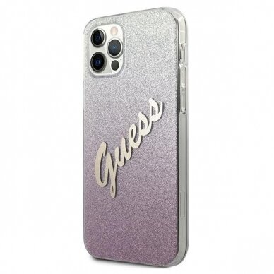 Originalus Guess dėklas GUHCP12MPCUGLSPI iPhone 12/12 Pro rožinis Glitter Gradient Script 1