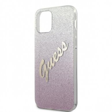 Originalus Guess dėklas GUHCP12MPCUGLSPI iPhone 12/12 Pro rožinis Glitter Gradient Script 5