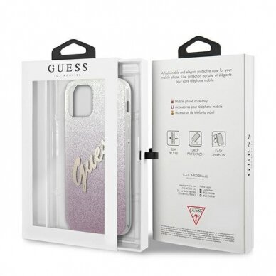 Originalus Guess dėklas GUHCP12MPCUGLSPI iPhone 12/12 Pro rožinis Glitter Gradient Script 7