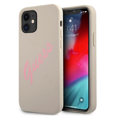 Dėklas Guess GUHCP12SLSVSGP Silicone Vintage iPhone 12 mini 5,4" pilkas-rožinis