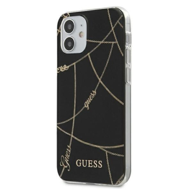 Originalus Guess Dėklas Guhcp12Spcuchbk Iphone 12 Mini Juodas Gold Chain Kolekcija