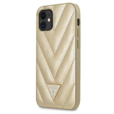 Originalus Guess Dėklas Guhcp12Spuvqtmlbe Iphone 12 Mini Auksinis V-Quilted Kolekcija