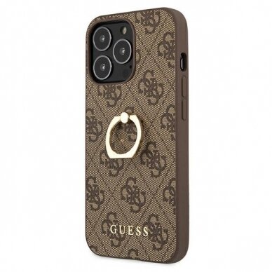 Originalus Guess dėklas GUHCP13L4GMRBR iPhone 13 Pro / 13 6,1" Rudas 4G su žiedu/laikikliu 1