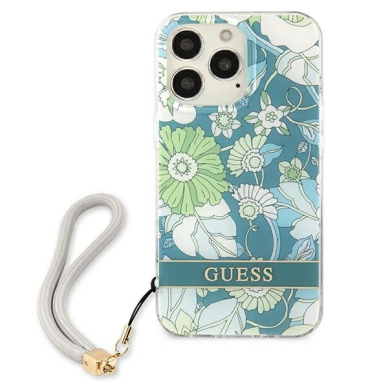 Dėklas Guess GUHCP13LHFLSN iPhone 13 Pro Flower Strap Žalias 2