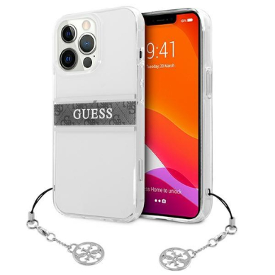 Dėklas Guess 4G Grey Strap Charm GUHCP13LKB4GGR iPhone 13 Pro permatomas