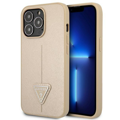 Dėklas Guess SaffianoTriangle Logo GUHCP13LPSATLE iPhone 13 Pro Smėlinis