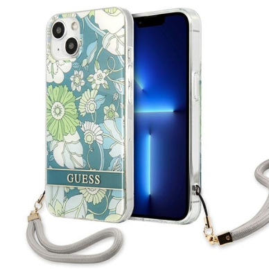 Dėklas Guess GUHCP13MHFLSN iPhone 13 Flower Strap Žalias