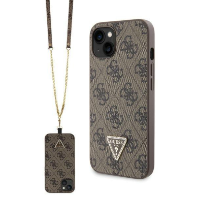 Originalus dėklas Guess GUHCP13MP4TDSCPW case skirta iPhone 13 - Rudas Crossbody 4G Metal Logo