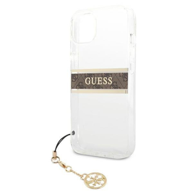 Originalus Guess dėklas GUHCP13SKB4GBR iPhone 13 mini 5,4" Permatomas 4G Brown Strap Charm 5