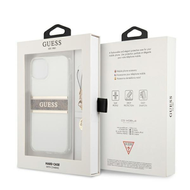 Originalus Guess dėklas GUHCP13SKB4GBR iPhone 13 mini 5,4" Permatomas 4G Brown Strap Charm 7