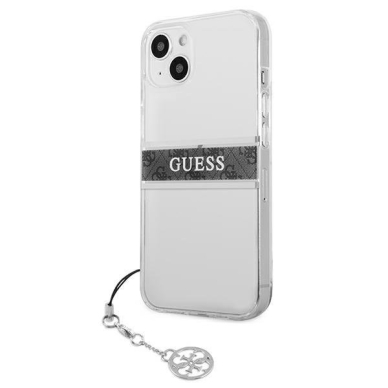 Originalus Guess dėklas GUHCP13SKB4GGR iPhone 13 mini 5,4" Permatomas 4G Grey Strap Charm 1