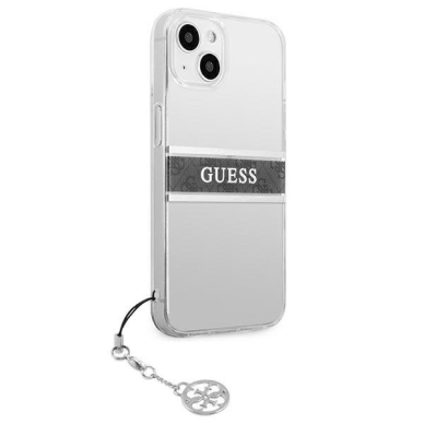 Originalus Guess dėklas GUHCP13SKB4GGR iPhone 13 mini 5,4" Permatomas 4G Grey Strap Charm 3