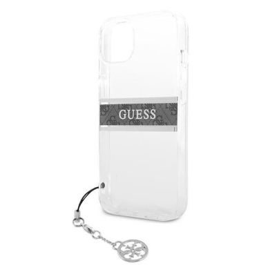 Originalus Guess dėklas GUHCP13SKB4GGR iPhone 13 mini 5,4" Permatomas 4G Grey Strap Charm 5