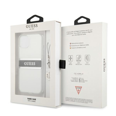 Originalus Guess dėklas GUHCP13SKB4GGR iPhone 13 mini 5,4" Permatomas 4G Grey Strap Charm 7