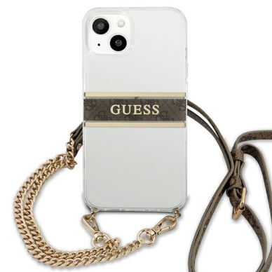 Originalus Guess dėklas GUHCP13SKC4GBGO iPhone 13 mini 5,4 Permatomas 4G Brown Strap Gold Chain 2